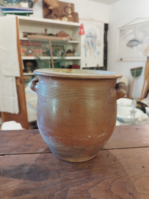 Ancien pot à graisse ou confit en grès vernissé