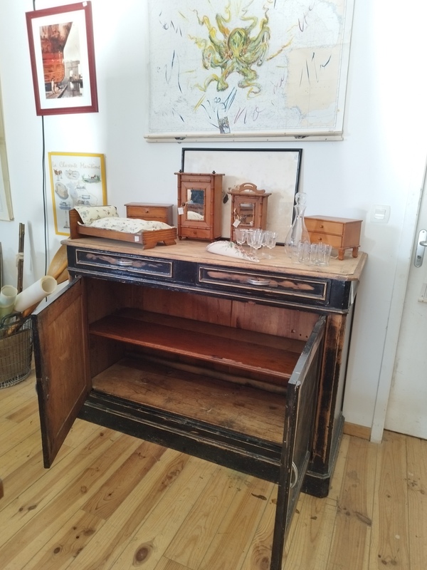 Buffet ancien bois massif laqué noir