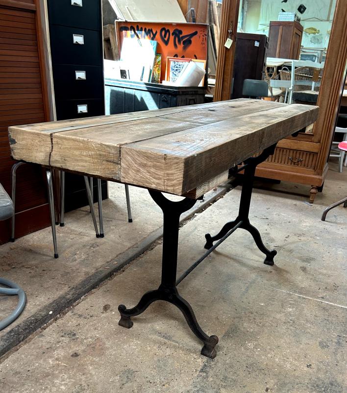Console fer forgé et chêne