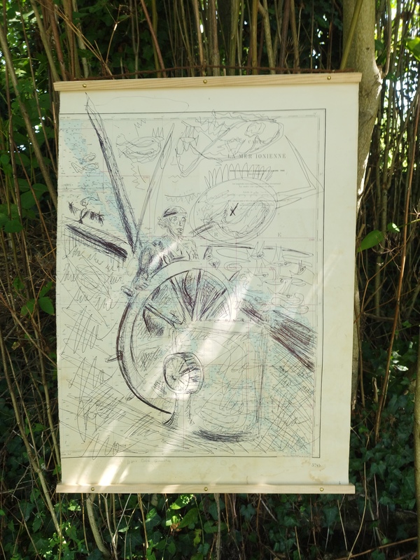 Dessins peintures sur cartes marines