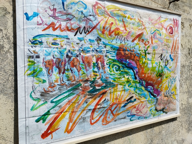 Dessins peintures sur cartes marines