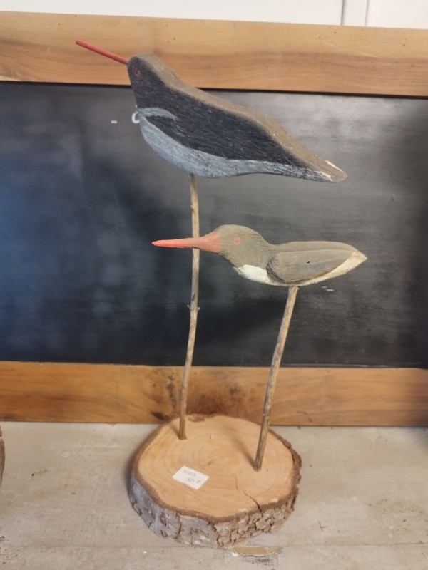 Duo d'oiseaux du marais en bois