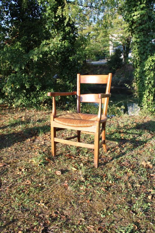 Fauteuil ancien bois paille