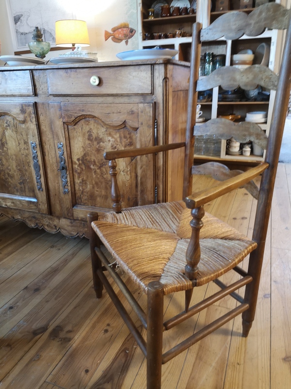 Fauteuil paillé dossier haut 