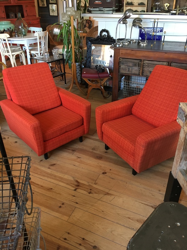 Fauteuils tweed rouge orange 70s