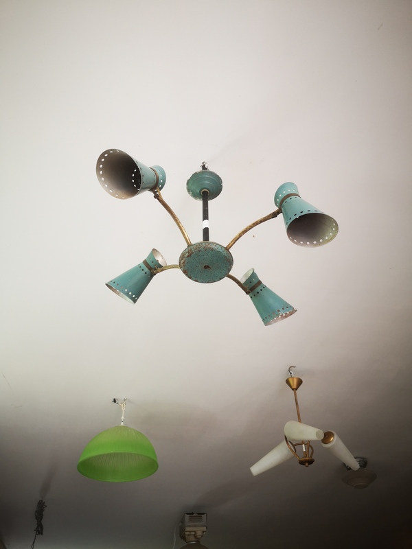Lustre design 60s quatre feux diabolo 
