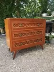 Commode en bois et rotin 