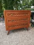 Commode en bois et rotin 