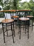 Lot de quatre tabourets acier et bois 