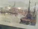 Port de Royan fusain et aquarelle 