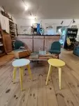 Tabouret bois compas jaune