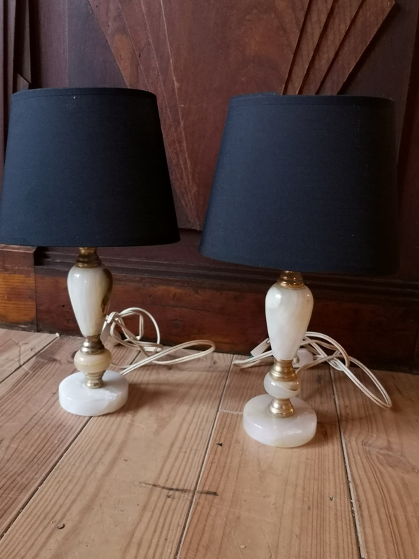 Paire de lampe de chevet onyx et laiton