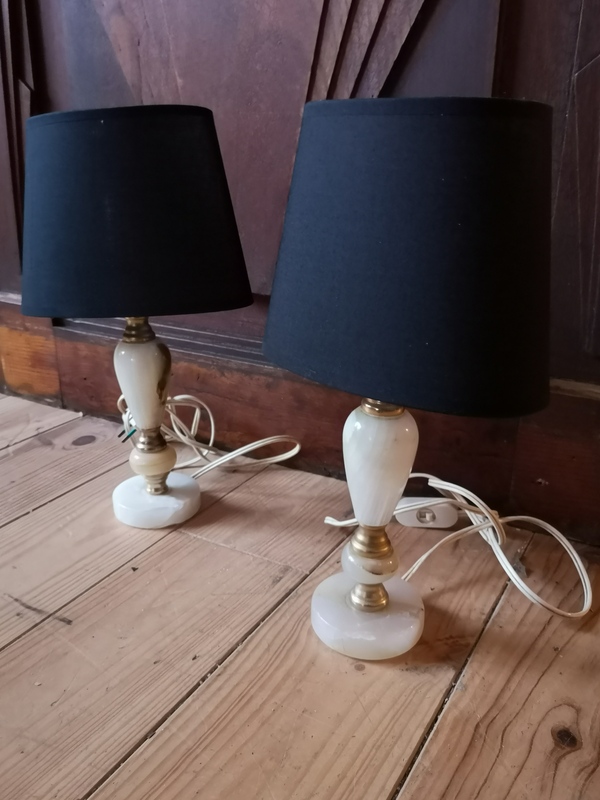 Paire de lampe de chevet onyx et laiton