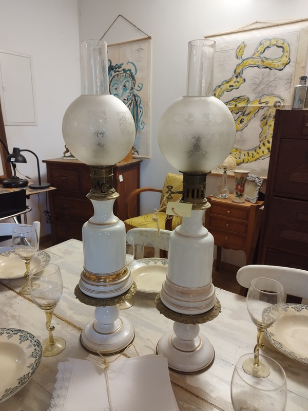 Paire de lampes à pétrole XIXe