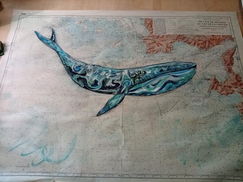 Peinture sur carte marine années 60 