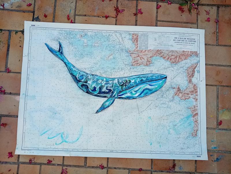 Peinture sur carte marine années 60 