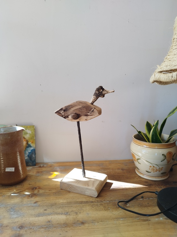 Sculpture oiseau bois flotté et bois
