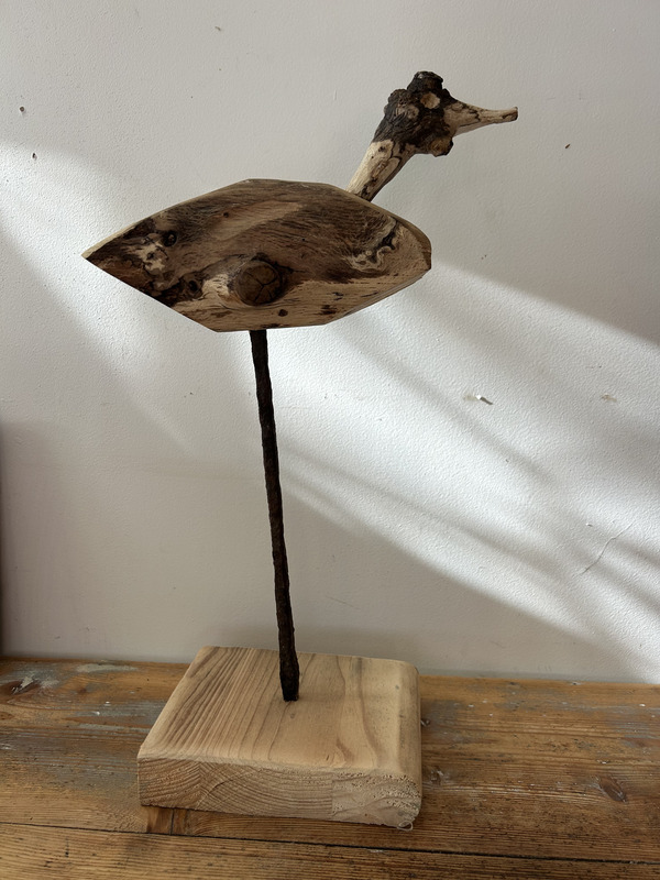 Sculpture oiseau bois flotté et bois
