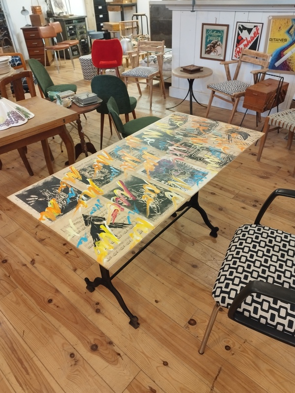 Table bureau ou console bois et fonte 