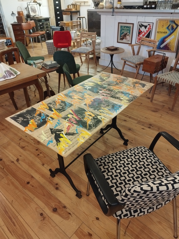 Table bureau ou console bois et fonte 