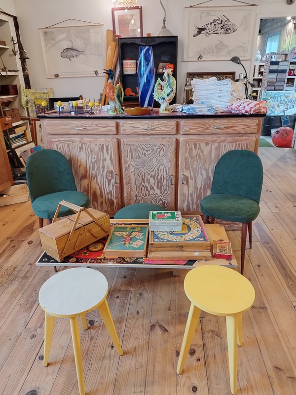 Tabouret bois compas jaune